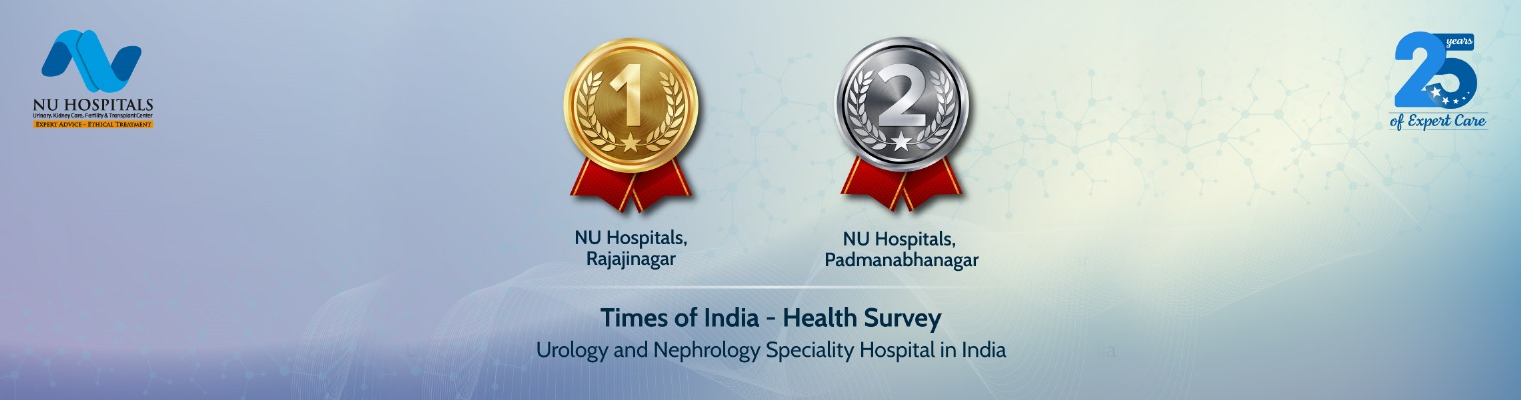 NU Hospitals ranked 1st and 2nd in Urology and Nephrology Speciality in India by Times of India Health Survey, celebrating 25 years of expert care.