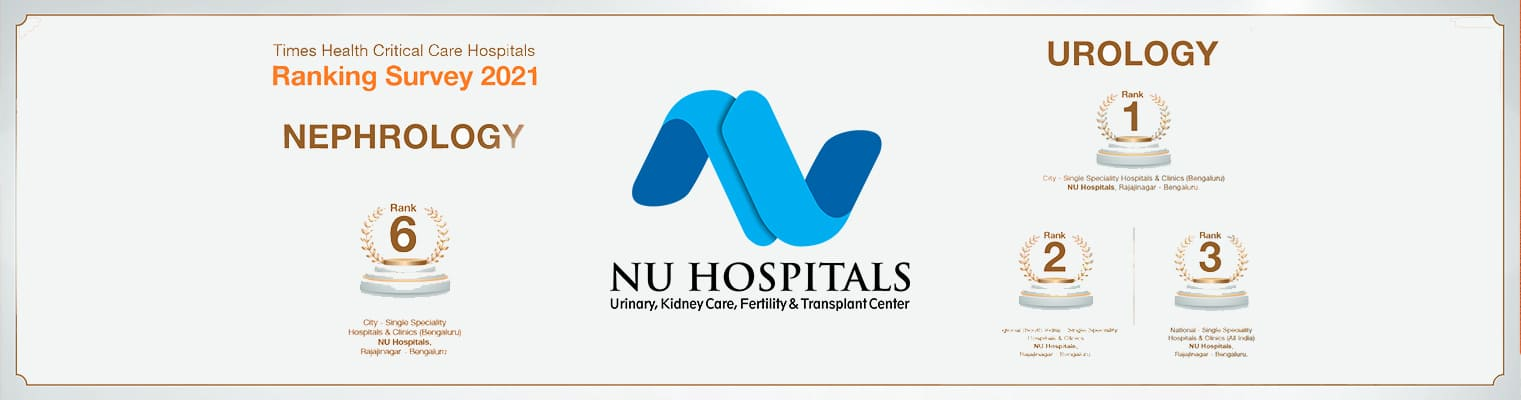 NU Hospitals ranked #1 in Urology and #6 in Nephrology by the Times Health Critical Care Hospitals Ranking Survey 2021, recognized as a leading specialty center in Bangalore.